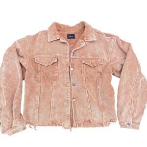 VICI Corduroy Button Front Jacket Brown Distressed Hem Cropped Size Small